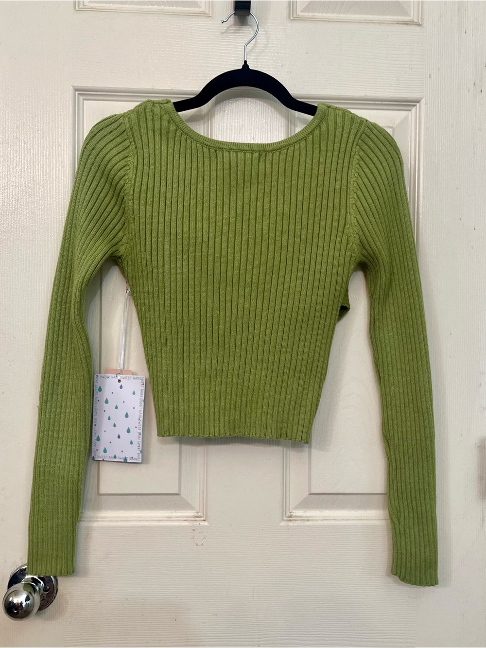 Sweet Rain NWT Green Ribbed Cross Front Crop Sweater Size L NWT - Picture 6 of 6